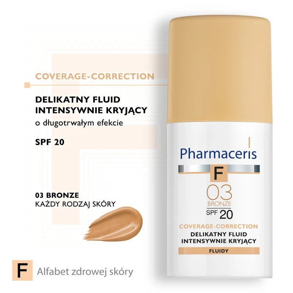 Pharmaceris F Coverage-Correction, delikatny fluid intensywnie kryjący, 03 Bronze, SPF 20, 30 ml