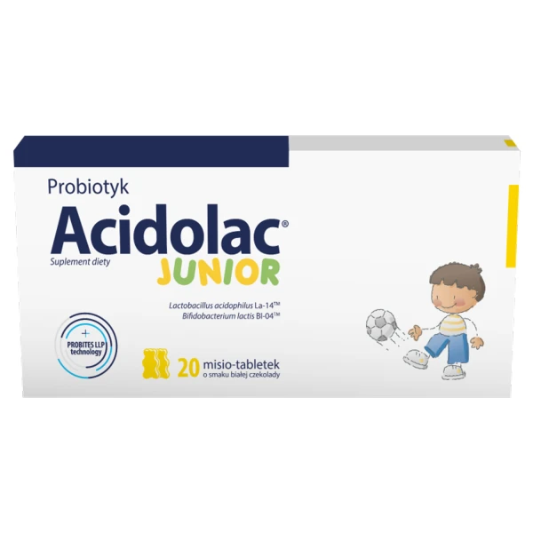 acidolac-junior-dla-dzieci-od-3 lat-smak-biala-czekolada-20-misio-tabletek