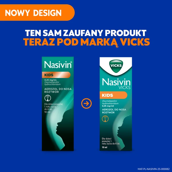 Nasivin Vicks Kids 0,25 mg/ml, aerozol do nosa, dla dzieci od 1 do 6 lat, 10 ml