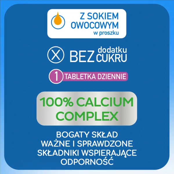 Plusssz Junior Calcium Complex, dla dzieci powyżej 3 lat, smak poziomka-jeżyna, 20 tabletek musujących
