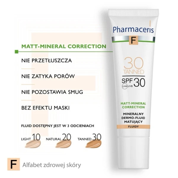 Pharmaceris F Matt-Mineral-Correction, mineralny dermo-fluid matujący, 30 Tanned, SPF 30, 30 ml