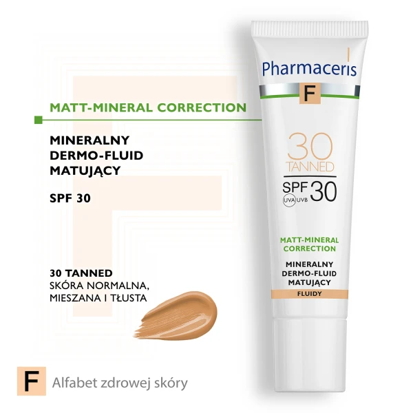 Pharmaceris F Matt-Mineral-Correction, mineralny dermo-fluid matujący, 30 Tanned, SPF 30, 30 ml