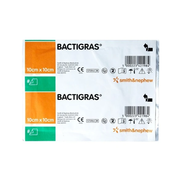 Bactigras Opatrunek parafinowy, 10 cm x 10 cm, 10 sztuk