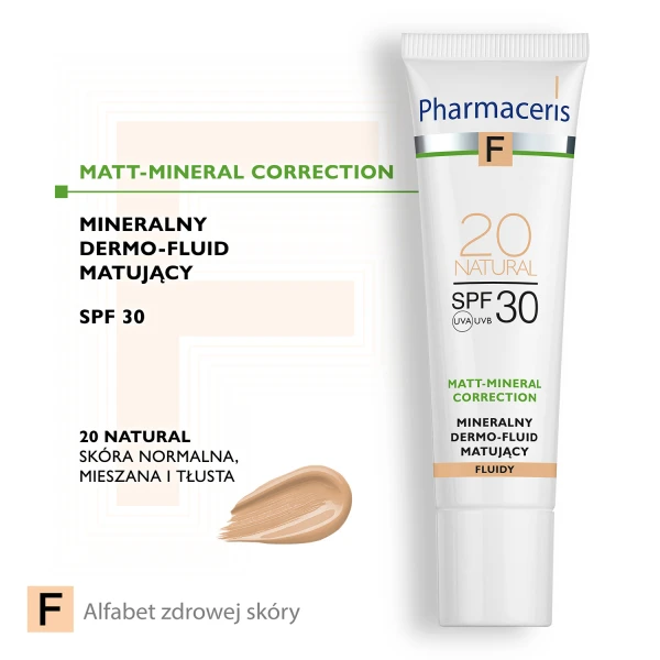 Pharmaceris F Matt-Mineral-Correction, mineralny dermo-fluid matujący, 20 Natural, SPF 30, 30 ml