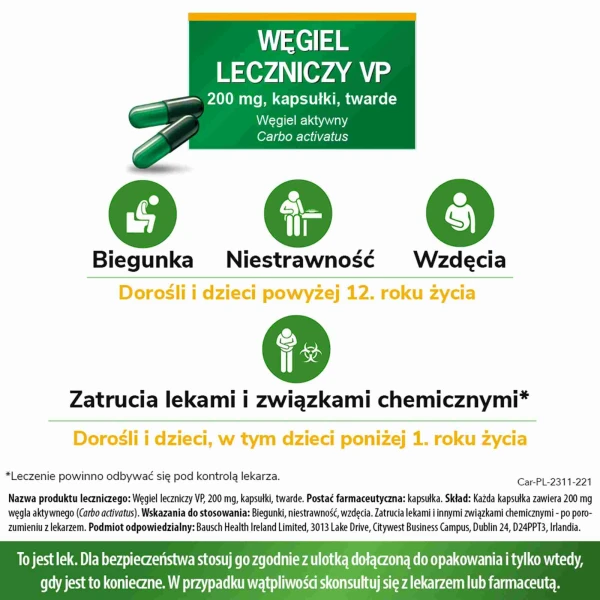Węgiel leczniczy VP 200 mg, 20 kapsułek