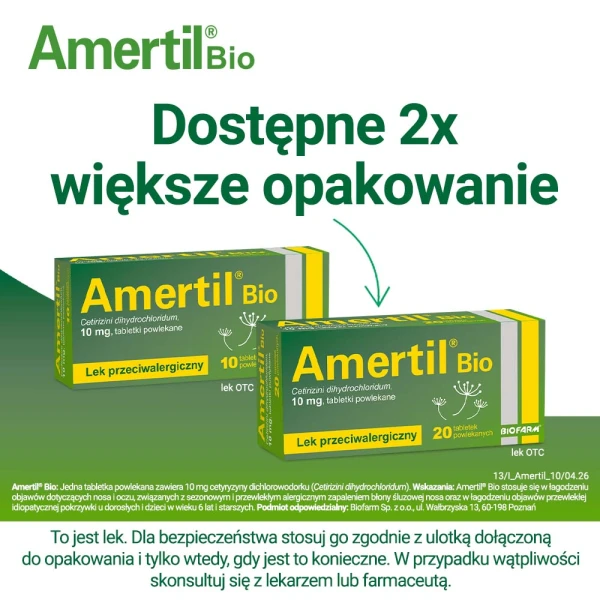 Amertil Bio 10 mg, na alergię, 10 tabletek powlekanych