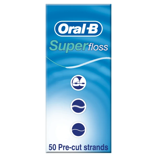 Oral-B Super Floss, nić dentystyczna do czyszczenia aparatów ortodontycznych i mostów, 50 sztuk