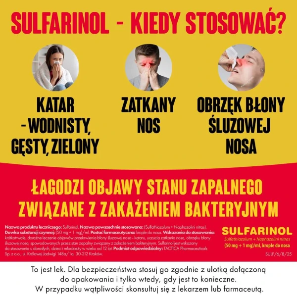 Sulfarinol (50 mg + 1 mg)/ ml, krople do nosa, 20 ml