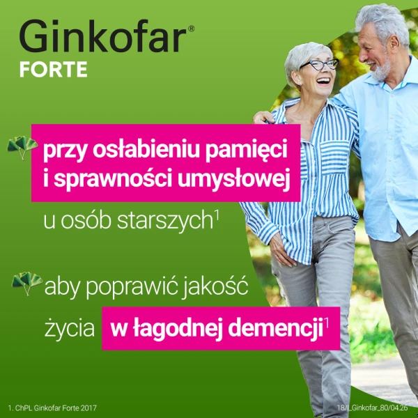 Ginkofar Forte 80 mg, wspiera pamięć, 60 tabletek powlekanych