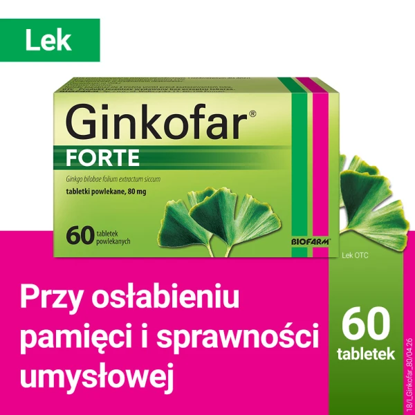 Ginkofar Forte 80 mg, wspiera pamięć, 60 tabletek powlekanych