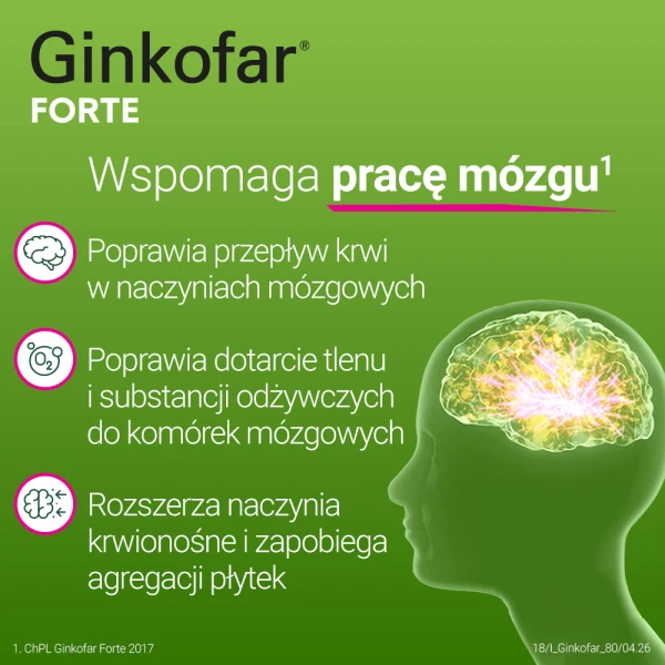 Ginkofar Forte 80 mg, wspiera pamięć, 60 tabletek powlekanych