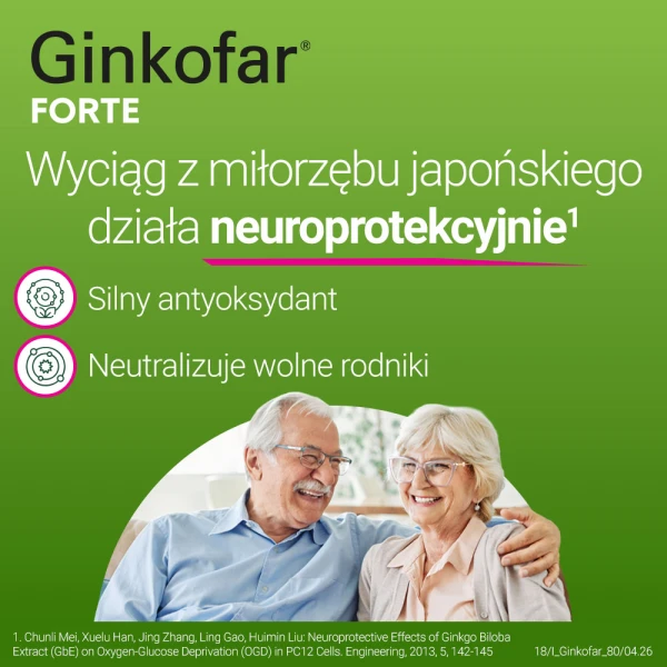 Ginkofar Forte 80 mg, wspiera pamięć, 60 tabletek powlekanych