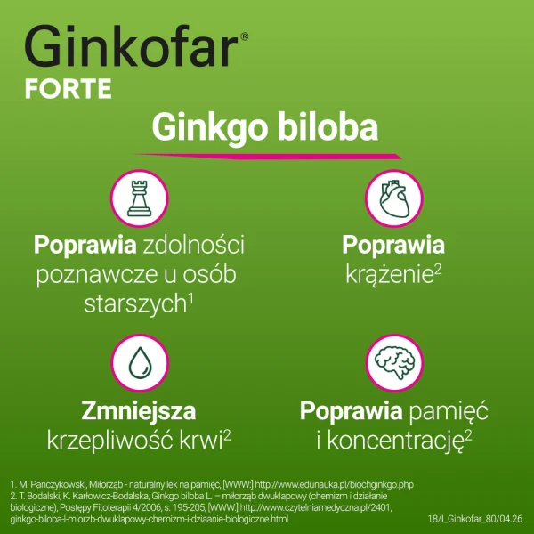 Ginkofar Forte 80 mg, wspiera pamięć, 60 tabletek powlekanych