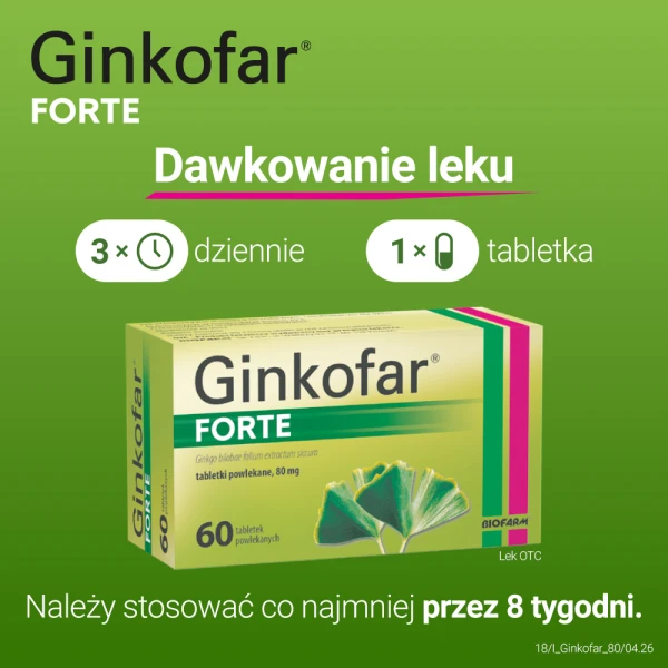 Ginkofar Forte 80 mg, wspiera pamięć, 60 tabletek powlekanych