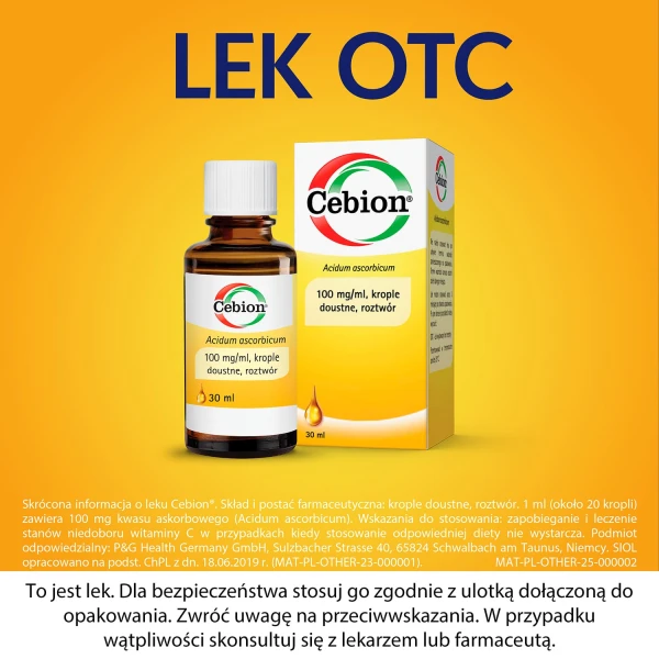Cebion 100 mg/ml, krople doustne dla dzieci od 28 dnia życia, 30 ml