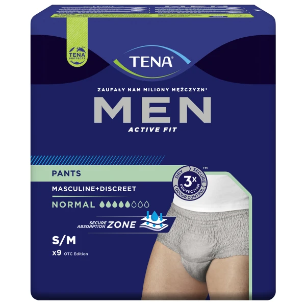 tena-men-active-fit-pants-normal-majtki-chlonne-rozmiar-s/m-75-105-cm-grey-9-sztuk