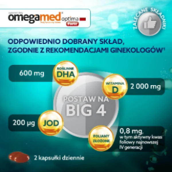 Omegamed Optima Forte DHA z alg dla kobiet w II i III trymestrze ciąży oraz matek karmiących, 60 kapsułek