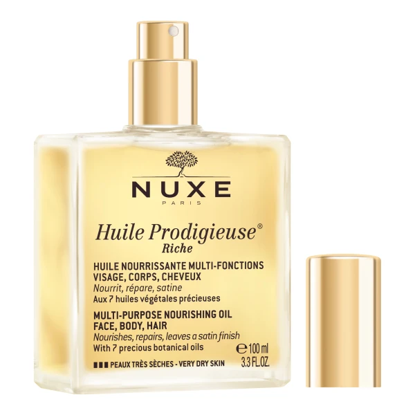 Nuxe Huile Prodigieuse Riche, intensywnie odżywiający olejek w sprayu do twarzy, ciała i włosów, 100 ml