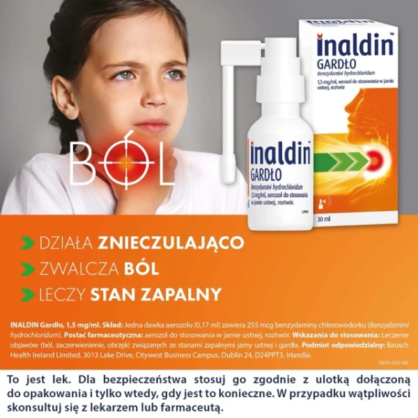 Inaldin Gardło 1,5 mg/ ml, aerozol do stosowania w jamie ustnej, 30 ml