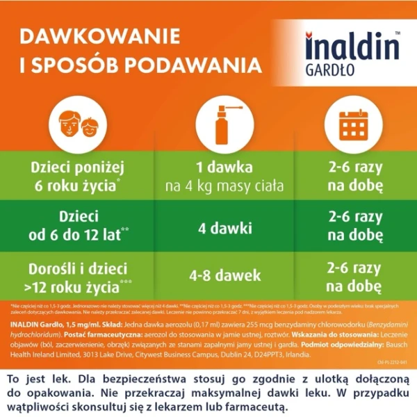 Inaldin Gardło 1,5 mg/ ml, aerozol do stosowania w jamie ustnej, 30 ml