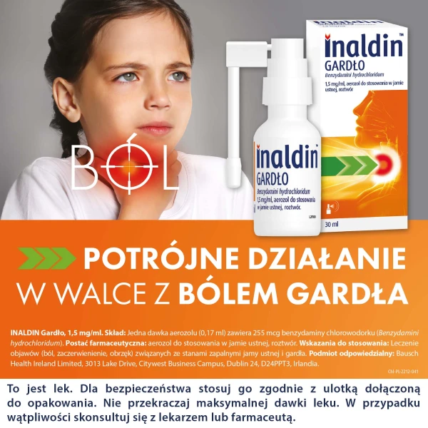 Inaldin Gardło 1,5 mg/ ml, aerozol do stosowania w jamie ustnej, 30 ml