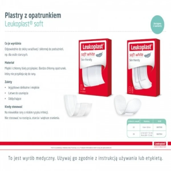 Leukoplast soft white, Plastry z opatrunkiem 6x10 cm, 10 sztuk