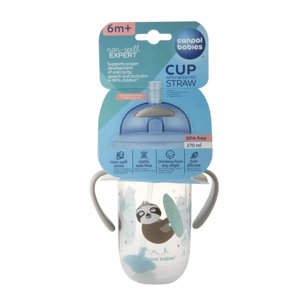 Canpol Babies, kubek niekapek z rurką i odważnikiem, Exotic Animals, szary, 56/606, od 6 miesiąca, 270 ml
