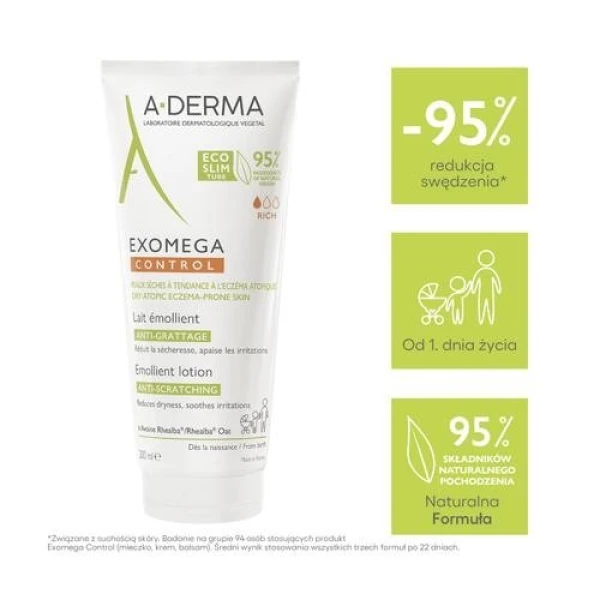 A-Derma Exomega Control mleczko emolient, do swędzącej skóry, 200 ml