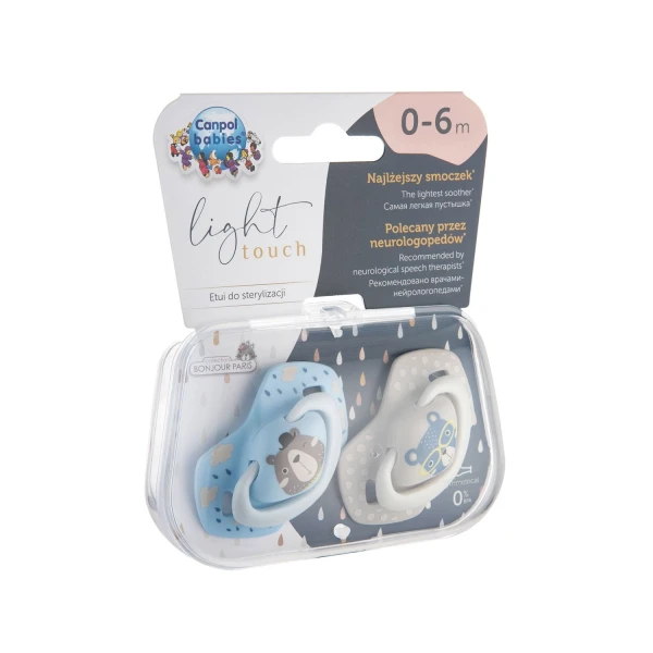 Canpol Babies, smoczek uspokajający, 0-6 miesięcy, silikonowy, symetryczny, rozmiar A, Bonjour Paris, niebieski, 2 sztuki