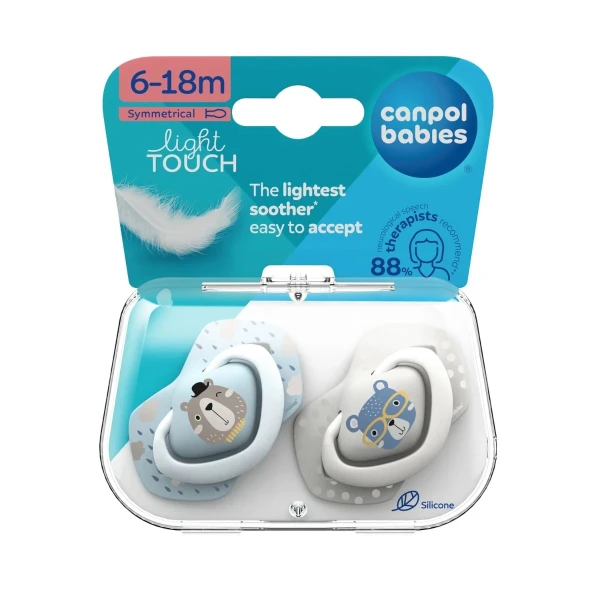 Canpol Babies, smoczek uspokajający, 6-18 miesięcy, silikonowy, symetryczny, Bonjour Paris, niebieski, 2 sztuki
