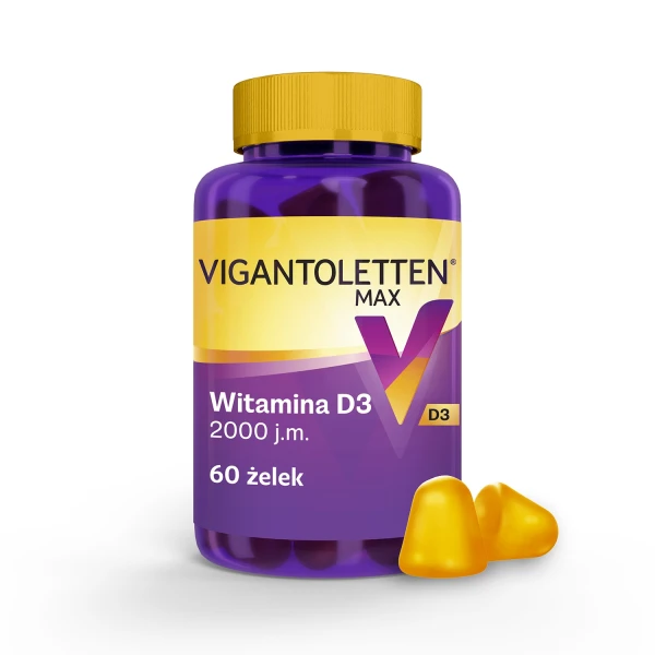 Vigantoletten Max, witamina D3 2000 j.m., żelki o smaku cytrynowym, 60 sztuk