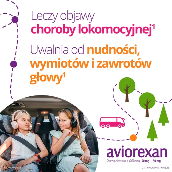 Aviorexan 50 mg + 50 mg, na chorobę lokomocyjną, 10 tabletek powlekanych