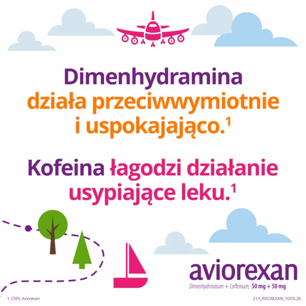 Aviorexan 50 mg + 50 mg, na chorobę lokomocyjną, 10 tabletek powlekanych