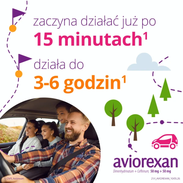 Aviorexan 50 mg + 50 mg, na chorobę lokomocyjną, 10 tabletek powlekanych