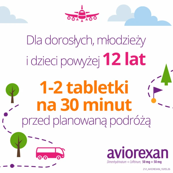 Aviorexan 50 mg + 50 mg, na chorobę lokomocyjną, 10 tabletek powlekanych