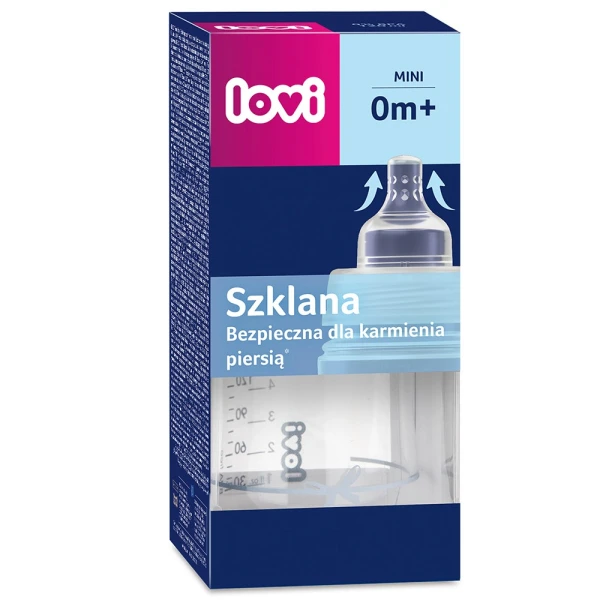 Lovi Diamond Glass, butelka szklana ze smoczkiem dynamicznym, mini, Baby Shower, Boy, od urodzenia, 150 ml