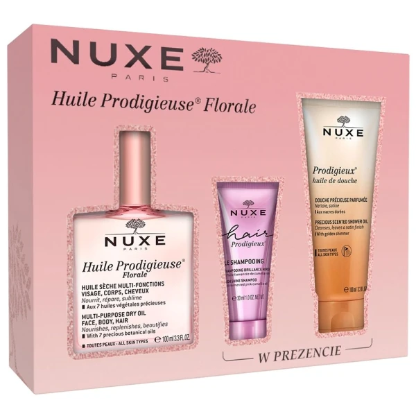 Zestaw Nuxe Huile Prodigieuse Florale, suchy olejek, 100 ml + szampon, 30 ml + olejek pod prysznic, 100 ml