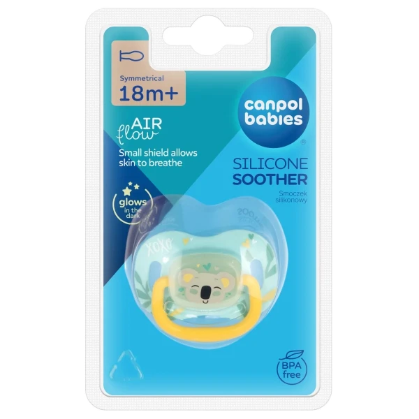 Canpol Babies, smoczek uspokajający, od 18 miesiąca, silikonowy, symetryczny, świecący w ciemności, Exotic Animals, koala, 1 sztuka