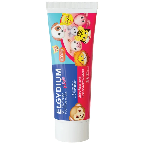 Elgydium Kids Emoji, pasta do zębów w postaci żelu dla dzieci, Orzeźwiająca Truskawka, 3-6 lat, 50 ml