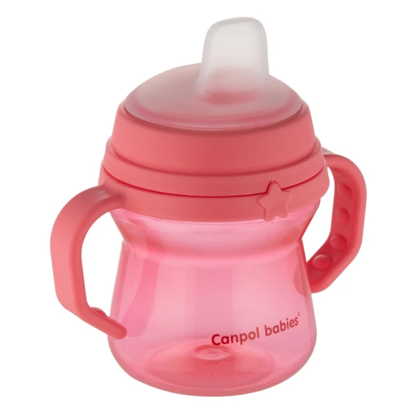 Canpol Babies, Kubek z silikonowym ustnikiem, FirstCup 150 ml, różowy