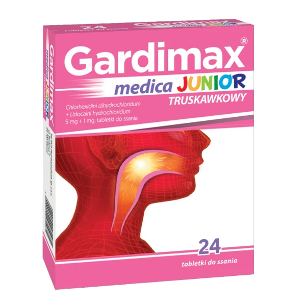 Gardimax Medica Junior truskawkowy 5 mg +1 mg, 24 tabletki do ssania