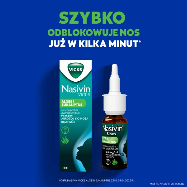 Nasivin Vicks Sinex Aloes i Eukaliptus 0,5 mg/ml, aerozol do nosa, 15 ml