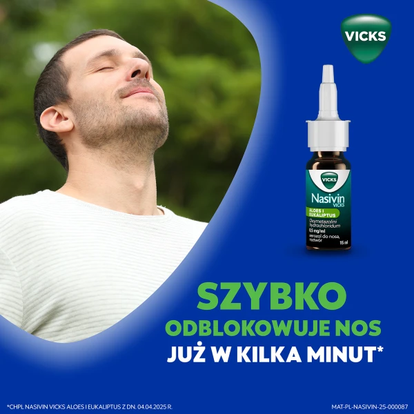 Nasivin Vicks Sinex Aloes i Eukaliptus 0,5 mg/ml, aerozol do nosa, 15 ml