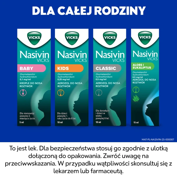Nasivin Vicks Sinex Aloes i Eukaliptus 0,5 mg/ml, aerozol do nosa, 15 ml