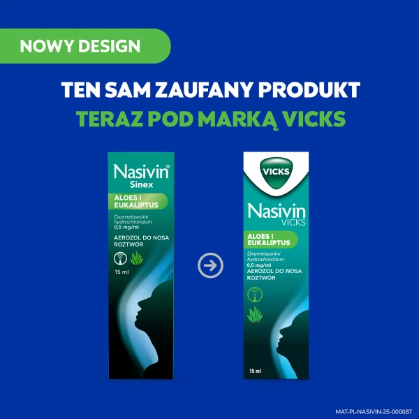 Nasivin Vicks Sinex Aloes i Eukaliptus 0,5 mg/ml, aerozol do nosa, 15 ml