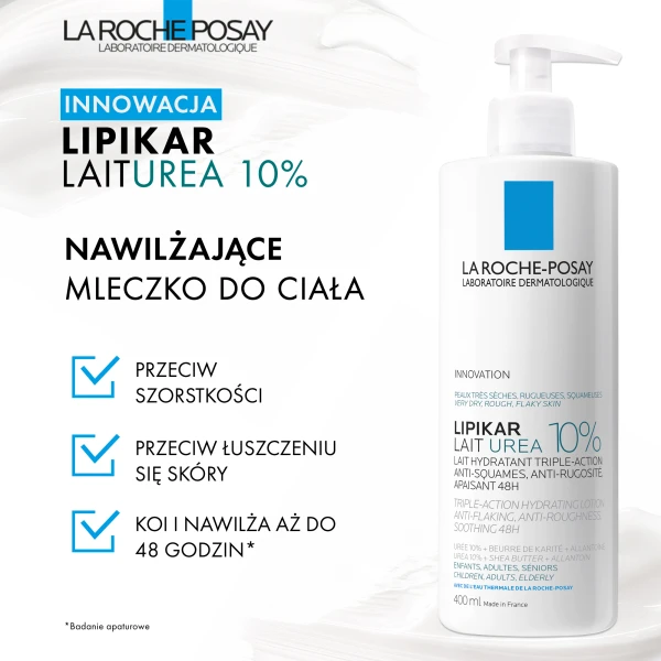 La Roche-Posay Lipikar Lait Urea 10%, nawilżające mleczko do ciała, 400 ml
