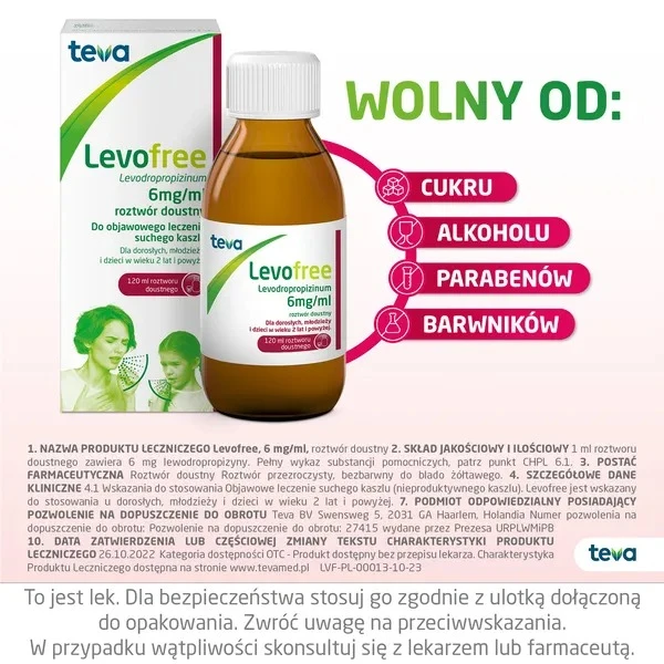 Levofree 6 mg/ml, od 2 lat, syrop na kaszel suchy, 120 ml