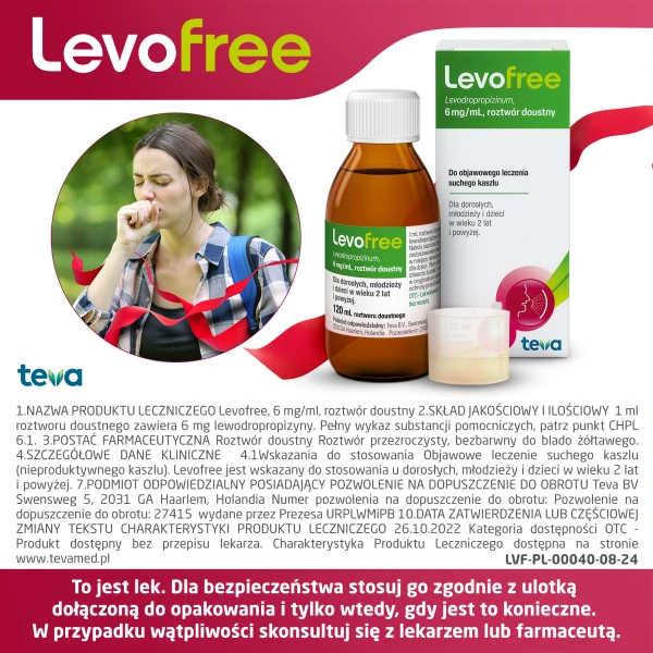 Levofree 6 mg/ml, od 2 lat, syrop na kaszel suchy, 120 ml