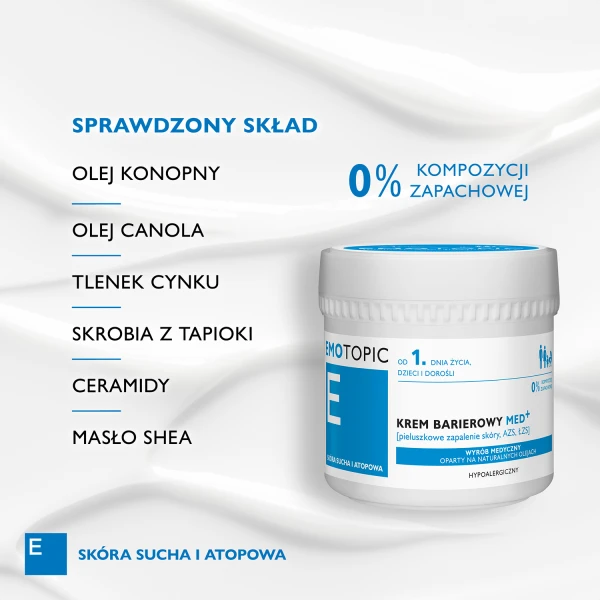 Emotopic Med+, Emolientowy krem barierowy do twarzy i ciała, 75 ml