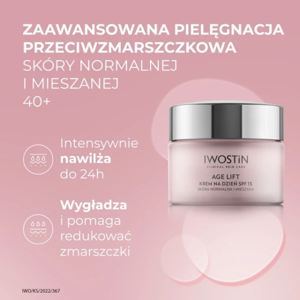 Zestaw Iwostin Age Lift, krem na dzień, skóra normalna i mieszana, SPF 15, 50 ml + krem pod oczy, 15 ml + serum przeciwzmarszczkowe, 30 ml